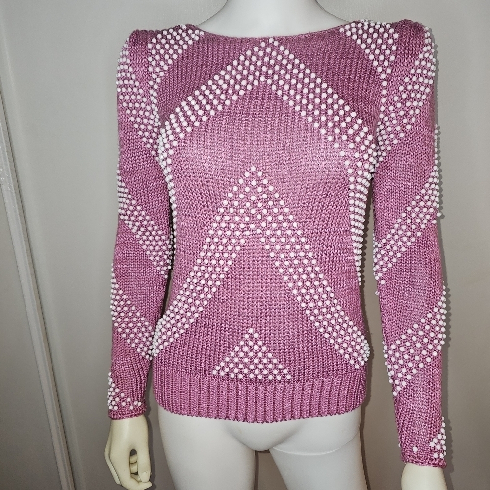Womens Vintage 80s Basilio M. Faux Pearl Sweater - Picture 1 of 16